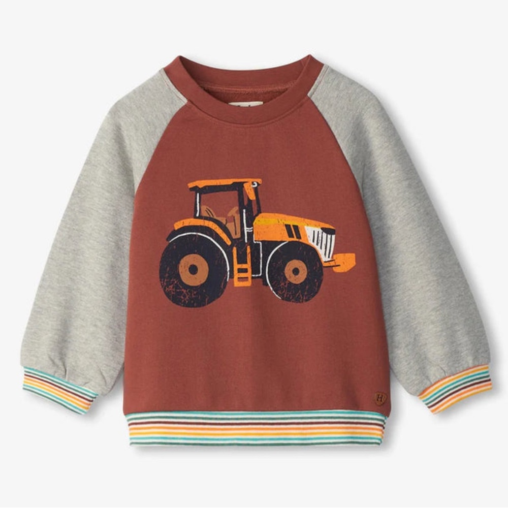 Hatley Brown and Gray Tractor Graphic Pullover